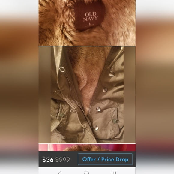 Old Navy green color with beautiful fur trimmed hood and inside faux fur. - Picture 7 of 7